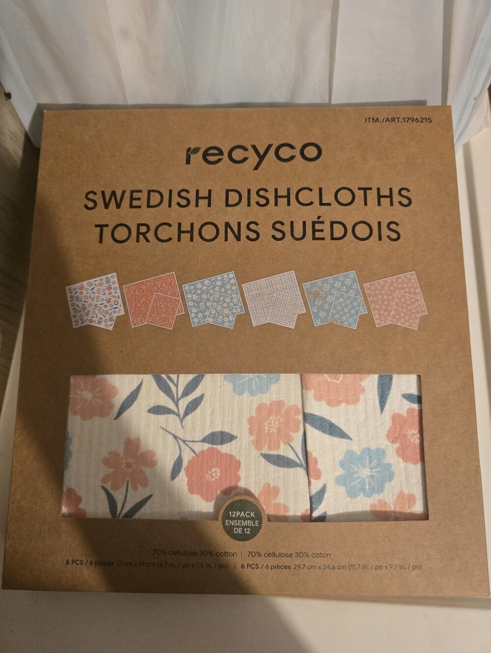 recyco Swedish Dishcloths - Floral Coral & Light Blue Set